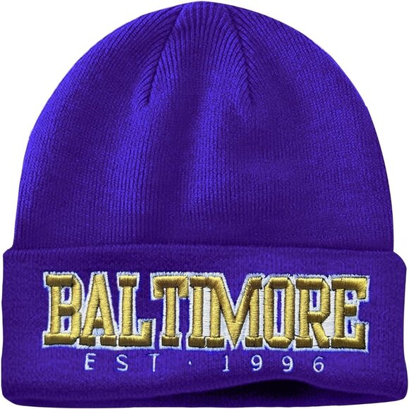 Women's Purple & Gold Soft Knit Winter Hat For Cold Weather Beanie Toque Hat - Picture 1 of 6